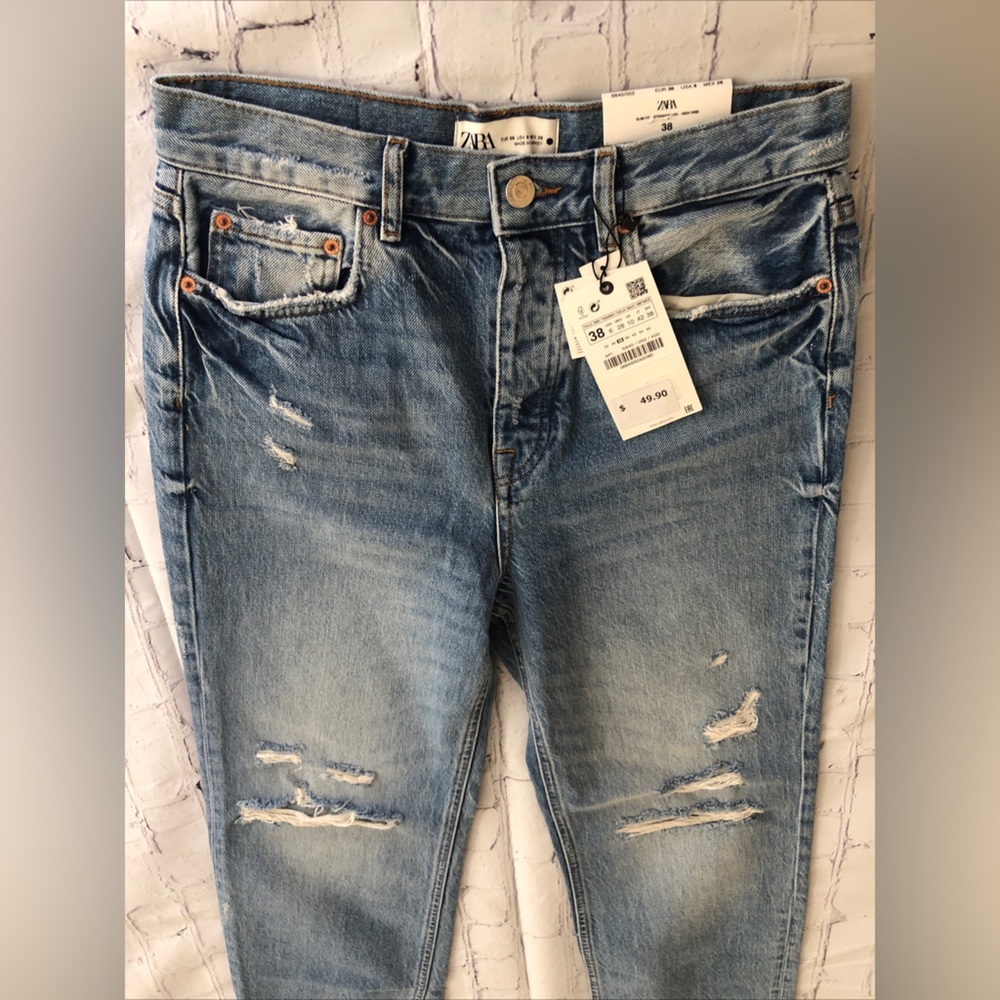 NEW Straight ZARA High Rise Light Wash Denim Women's Sz 6 Coastal Cowgirl Jeans - Picture 6 of 16